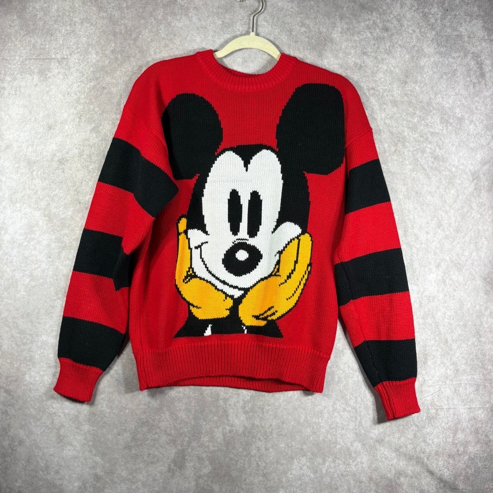 Vintage Mickey & Co. Mickey Mouse Knit Sweater Womens Medium Red Pullover Disney